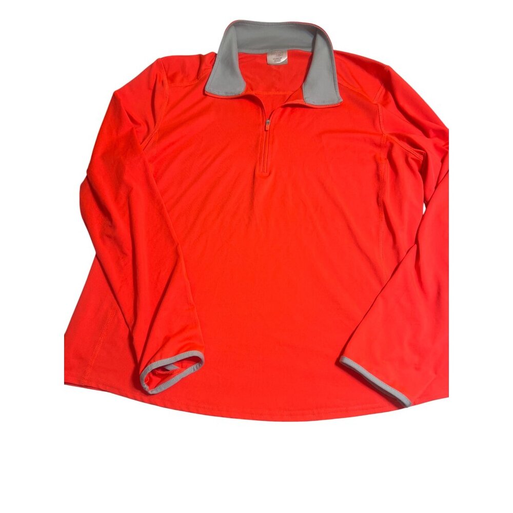 Danskin Now Bright Coral Orange Quarter Zip Pullover Top Thumb Holes Sz XXL (20)